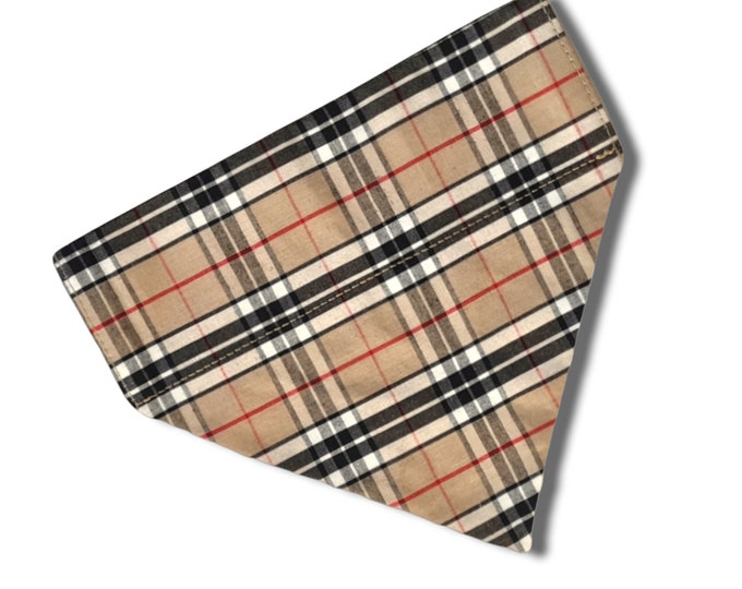 Classic beige tartan/cream plaid Dog Bandana