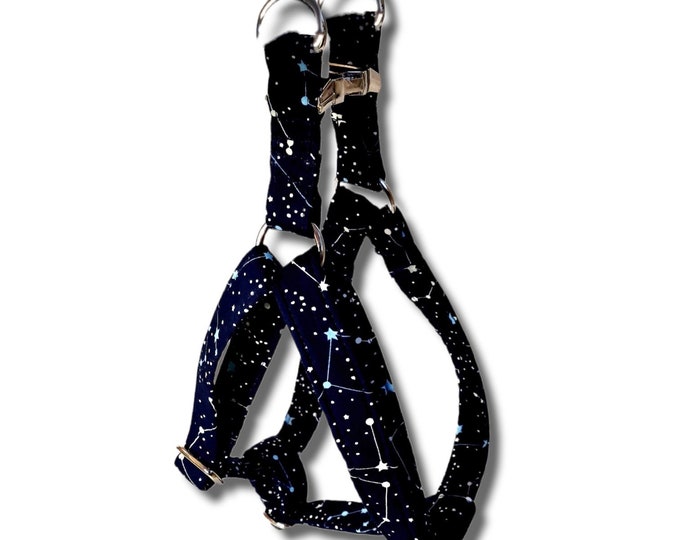 Adjustable step in dog harness - constellation, celestial print