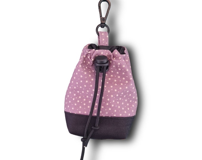 Star & dots dog treat bag with poo bag holder compartment and drawstring opening/closing