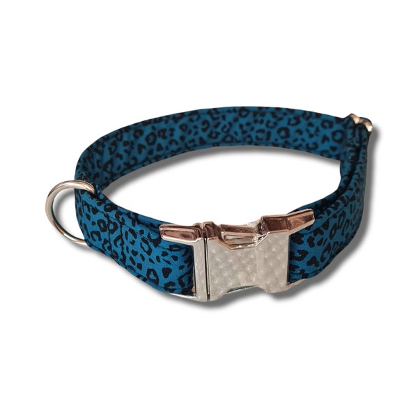 Collier/laisse bleu imprimé léopard pour chien