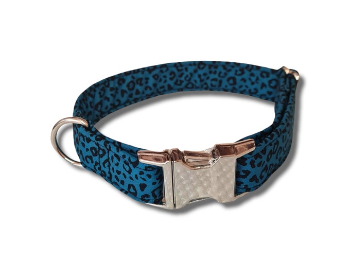Blue leopard print dog collar/lead