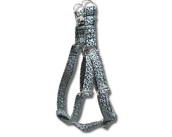 Adjustable step on dog harness - silver leopard print