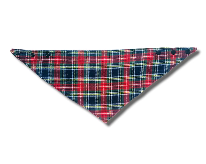 Red and green tartan clip on dog bandana