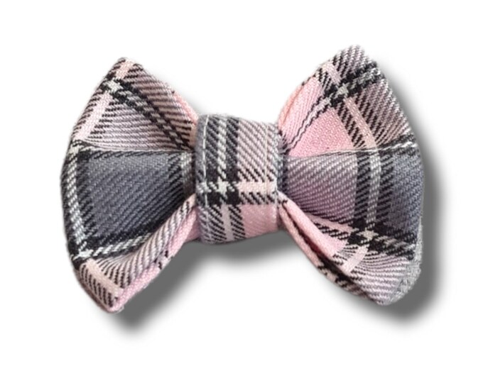 Pink tartan dog bow tie