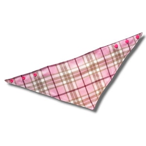 Pink tartan clip on dog bandana