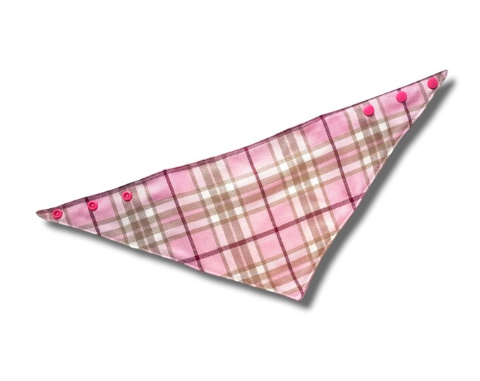 Pink tartan clip on dog bandana