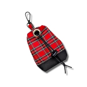Rote Tartan Hunde Leckerlitasche mit PooTasche Halter Fach und Kordelzug Öffnung/Verschluss