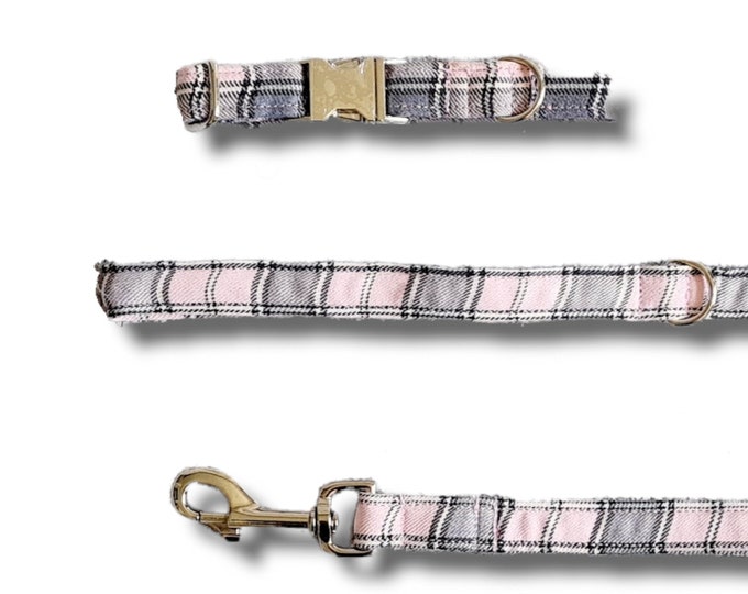 Pink tartan Dog collar/lead