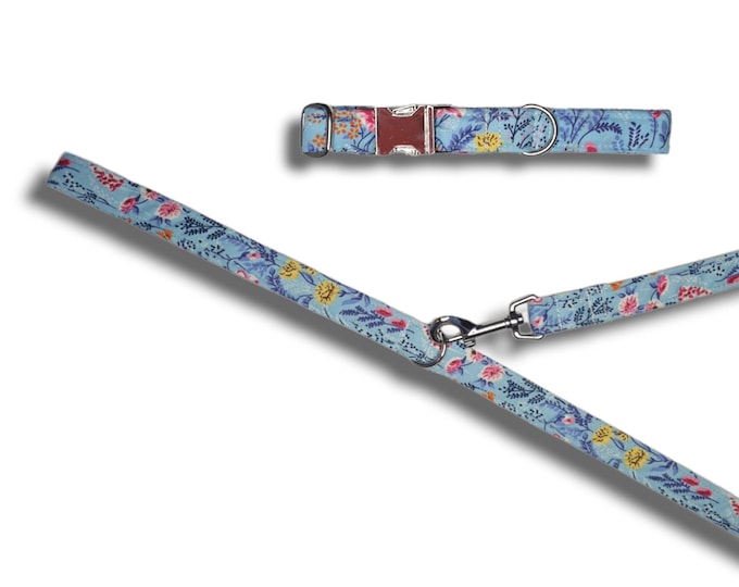 Blue Floral Lead and Collar