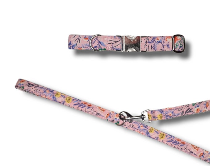Pink Floral Lead and Collar