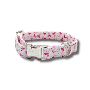 Flamingo print Dog collar with metal buckle
