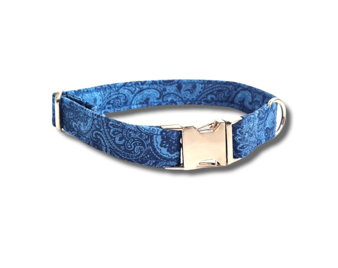 Blue paisley dog Collar