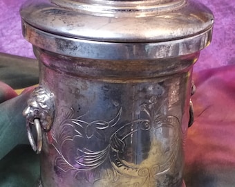 Beautiful tea caddy, silver-plated, lion&#39;s head almost antique