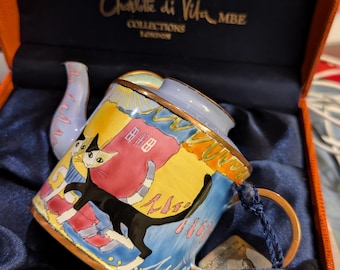 Charlotte de Vita, super beautiful enamel teapot, with motifs by Rosina Wachtmeister, hand-painted