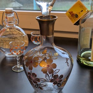 Liqueur or port wine bottle, handmade, glassblowing art 60s