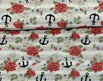 Cotton with flowers and anchors
