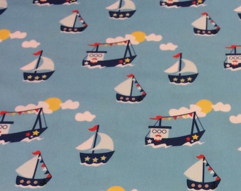 Cotton blue with ships