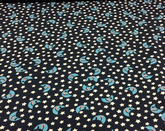 Beautiful soft cotton jersey blue with moon and stars