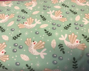 Jersey, cotton jersey, turquoise with birds