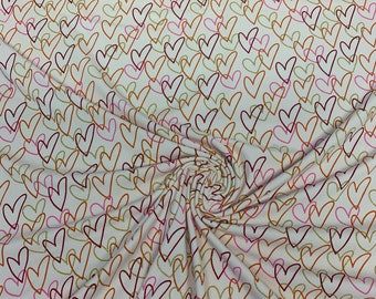 Beautiful cotton jersey beige/cream with colorful hearts