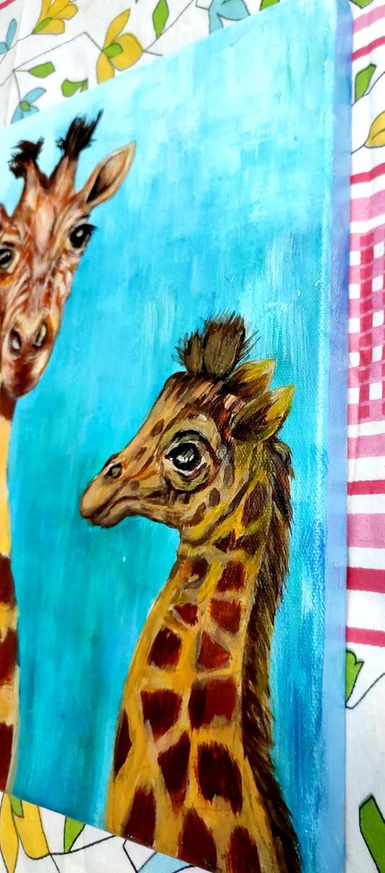 Original giraffe and baby giraffe Acrylic painting on canvas . Etsy