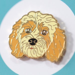 Cavapoo Dog Enamel Pin. Light Brown Cavalier King Charles Spaniel Poodle Mix Badge. UK Handmade Illustration Pins Badges Dogs Gifts Gift