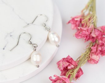 Freshwater Pearl Silver Hypoallergenic Earrings. Tiny pearls bridesmaids flower girl wedding gift jewellery. Birthday daughter girlfriend