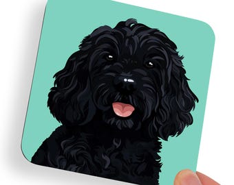 Cockapoo Black Dog Coaster | Cocker Spaniel Poodle Mix House Pet Decor Placemat. Animal Lover Kitchen Living Room Gifts Personalised Colour