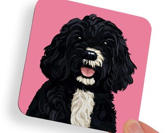 Cockapoo Black and White Tuxedo and Nose Dog Coaster | Cocker Spaniel Poodle Mix