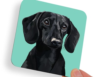 Dachshund Black Dog Coaster | House Pet Decor Placemat. Animal Personalised Dox Dash Dachshunds