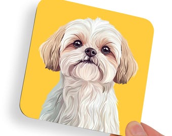 Shih Tzu Blonde White Dog Coaster | Personalised Colour