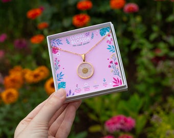 Daisy Gold Circle Real Pressed Flower Necklace