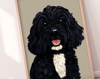 Cockapoo Black and White Tuxedo Dog Print | A4 A3 House Pet Wall Art Pink Poster. Animal Lover Kitchen Living Room Gifts Personalised Colour