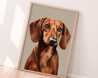 Dachshund Brown Dog Print | A4 A3 House Pet Wall Art Poster. Animal Lover Kitchen Living Room Gifts Personalised Colour Doxie Dox Dachs