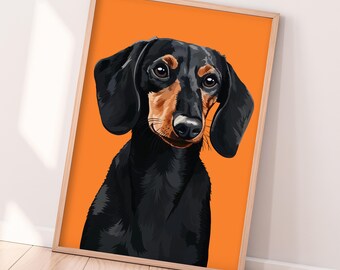 Dachshund Brown and Black Dog Print | A4 A3 House Pet Wall Art Poster. Animal Personalised Colour Doxie Dox Dachs