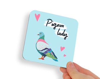 Hand Drawn Pigeon Lady Coaster. Colourful Rainbow Blue Animal Bird Lady Blue Illustration
