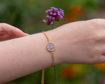 Forget Me Not Circle Gold Real Pressed Flower Bracelet