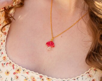 Red Toadstool Magic Mushroom Real Pressed Flower Necklace