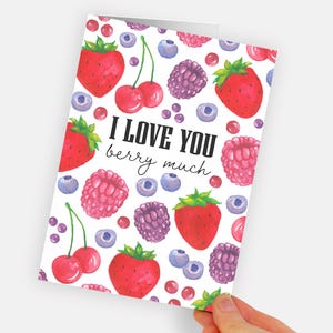 Plantável Eu te amo Berry Much Seed Card. Wildflower Fruit Pun Novidade Cartão de Saudação. Aquarela Morango Mirtilo Framboesa