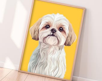 Shih Tzu Blonde White Dog Print | Wall Art Poster Personalised