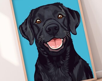 Labrador Black Dog Print | A4 A3 House Pet Wall Art Pink Poster. Animal Lover Kitchen Living Room Gifts Personalised Colour