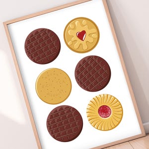Hand Drawn Biscuit Collection Wall Art | A3 A4 Nostalgic British Biscuit UK Tea Gift Kitchen Foodie Poster Jammy Digestive Rich Tea Food