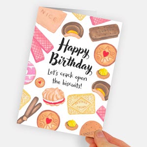 Cartão de sementes de biscoitos nostálgicos de feliz aniversário plantável. Cartão de felicitações de biscoito com trocadilho de comida de flores silvestres. Presente de chá inglês do Reino Unido