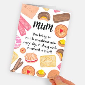 Cartão de sementes de biscoitos nostálgicos para mamãe plantável. Cartão de felicitações de novidade de trocadilho de comida de flores silvestres de biscoito de dia das mães. Presente de chá inglês do Reino Unido