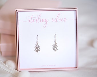 Sterling Silver Leaf Earrings. Tree Branch Floral jewellery. Christmas gift Birthday Wedding. For her daughter mum sister aunt best friend