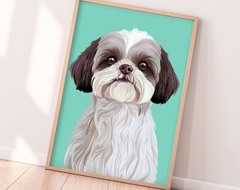 Shih Tzu White and Grey Dog Print | Wall Art Poster Personalised