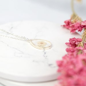 White Blossom Bridal Jewellery. Wedding Necklace Real Flower in Resin. Silver delicate dainty bridesmaid flower girl maid of honour gift image 7