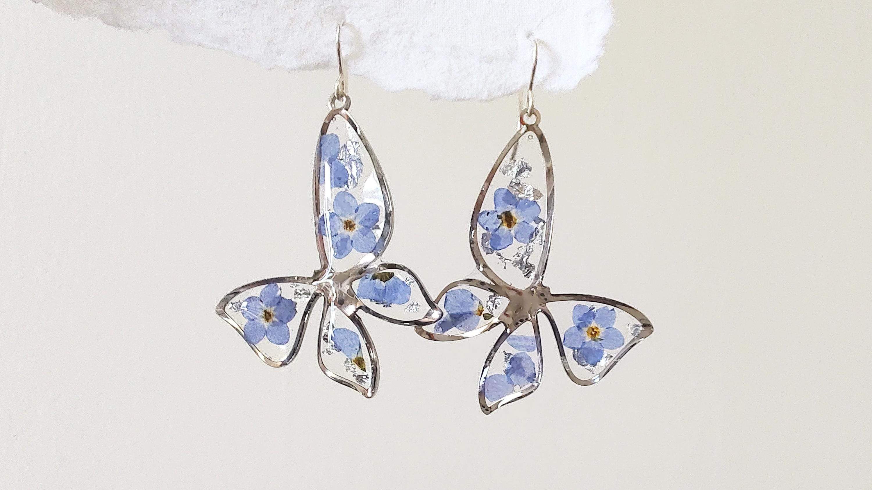 2 Paia Orecchini Lunghi A Farfalla – Blu E Bronzo – Stile Fatato – Gioielli Da Sposa - 4