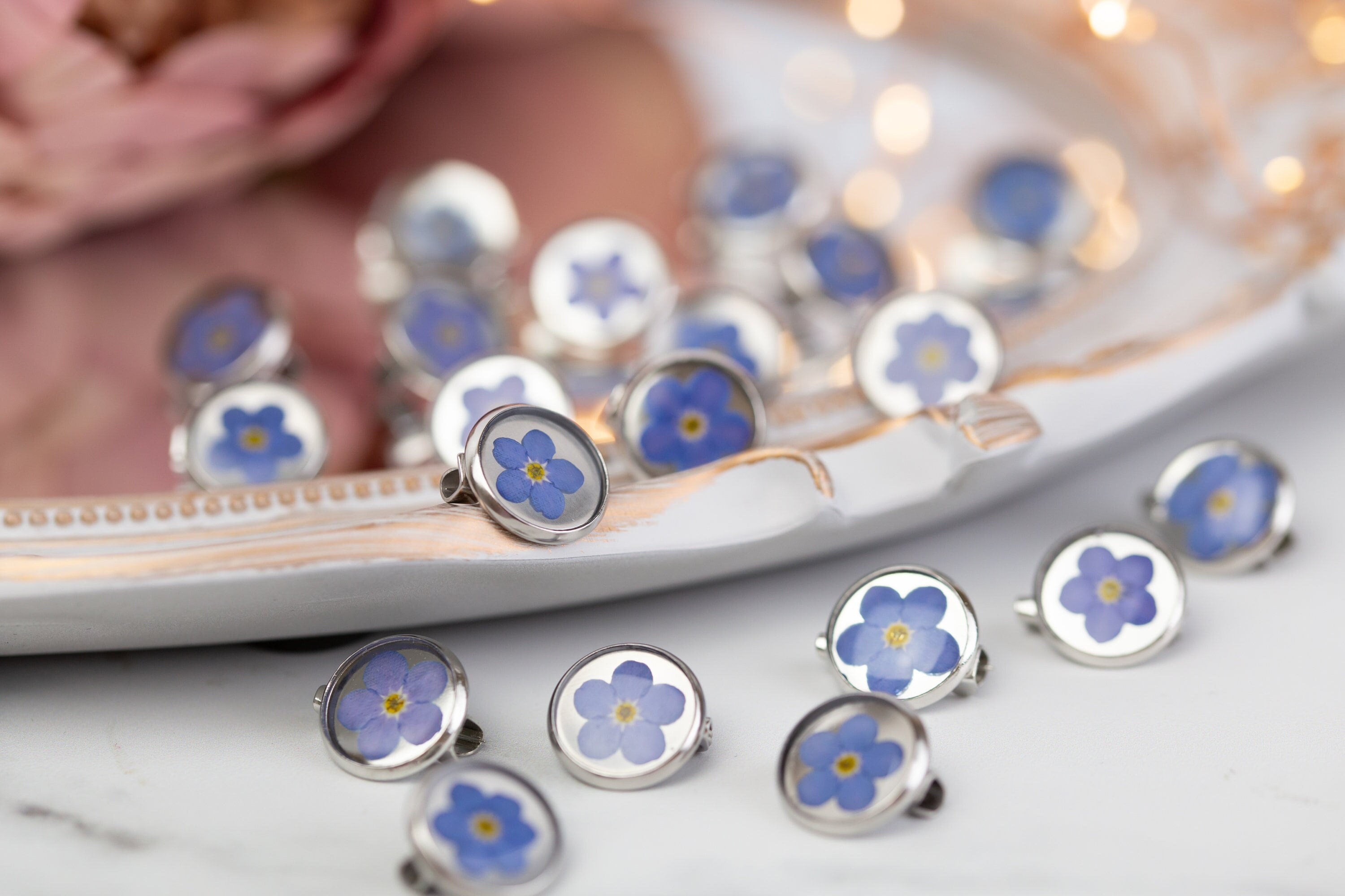 Something Blue. Real Pressed Forget Me Not Pin. Wedding accessory or favour. Floral accessories. Female Bridal gift.