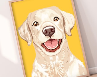 Labrador Blonde White Dog Print | A4 A3 House Pet Wall Art Pink Poster. Animal Lover Kitchen Living Room Gifts Personalised Colour